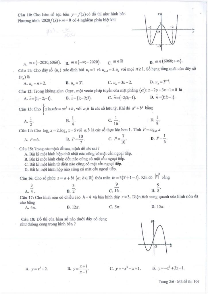 đề thi thử tn thpt 2020 môn toán trường thpt chuyên lương văn chánh – phú yên 1