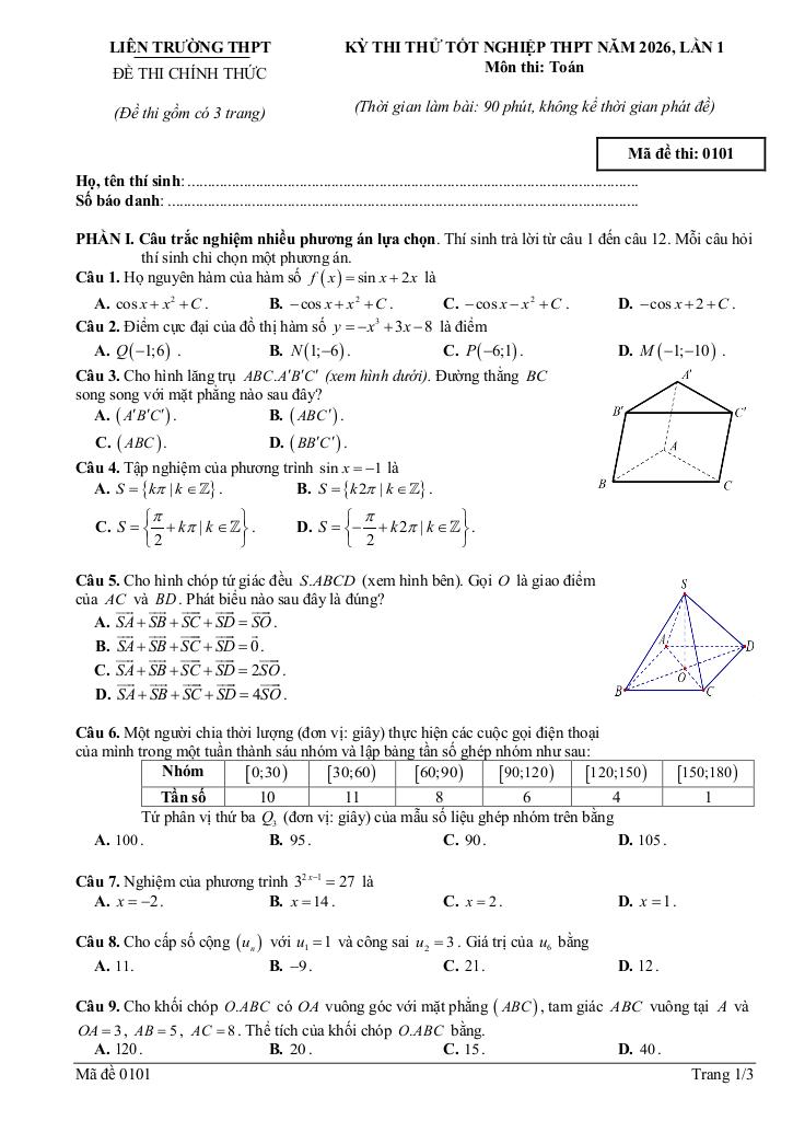 đề thi thử tn thpt 2026 lần 1 môn toán liên trường thpt – hà tĩnh - hình 1