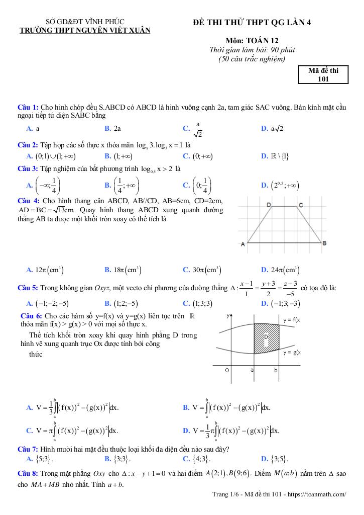 đề thi thử toán thpt qg 2019 lần 4 trường nguyễn viết xuân – vĩnh phúc 0