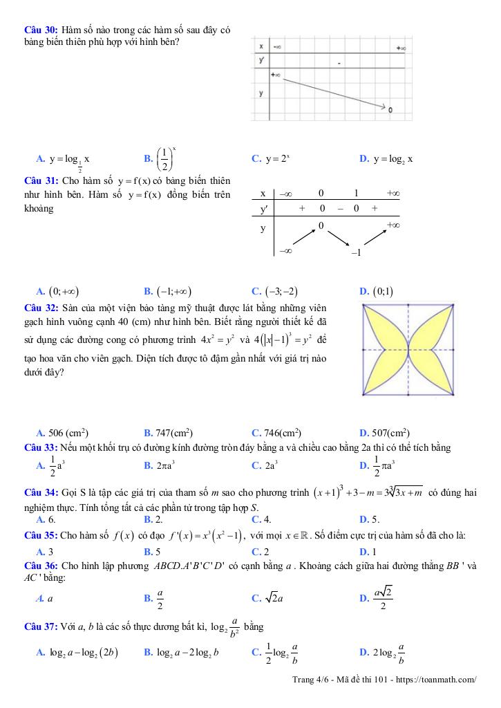 đề thi thử toán thpt qg 2019 lần 4 trường nguyễn viết xuân – vĩnh phúc 3
