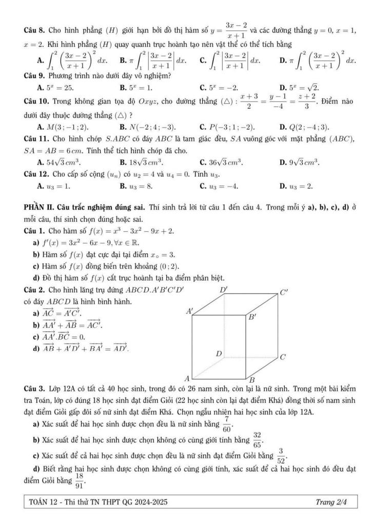 đề thi thử toán tn thpt 2025 trường nguyễn khuyến & lê thánh tông – tp hcm (15/06/2025) 1