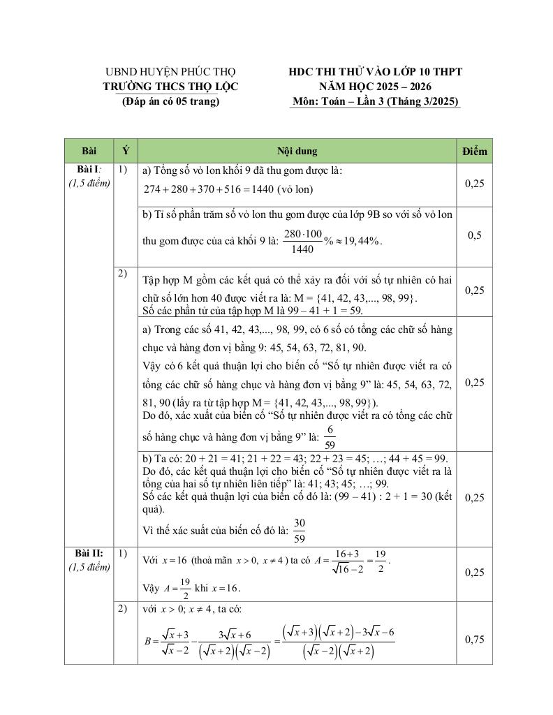 đề thi thử toán vào lớp 10 lần 3 năm 2025 – 2026 trường thcs thọ lộc – hà nội 2