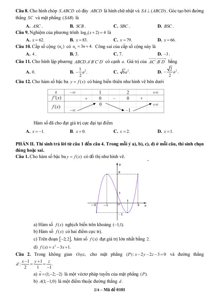 đề thi thử tốt nghiệp thpt 2025 môn toán lần 1 sở gd&đt hậu giang 1