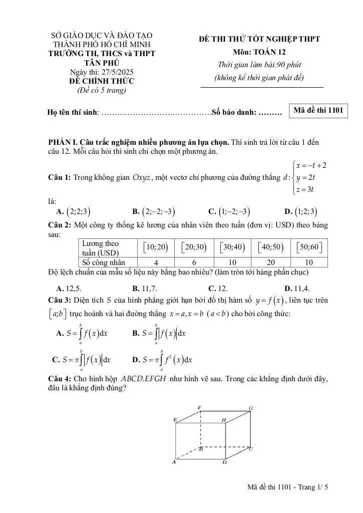 đề thi thử tốt nghiệp thpt 2025 môn toán trường tân phú – tp hcm 0