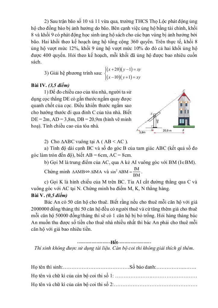đề thi thử vào lớp 10 môn toán năm 2026 trường thcs thọ lộc – hà nội 1