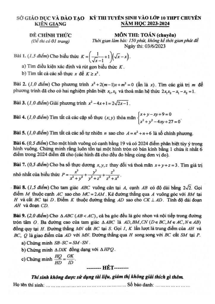 đề thi vào lớp 10 chuyên môn toán (chuyên) năm 2023 – 2024 sở gd&đt kiên giang