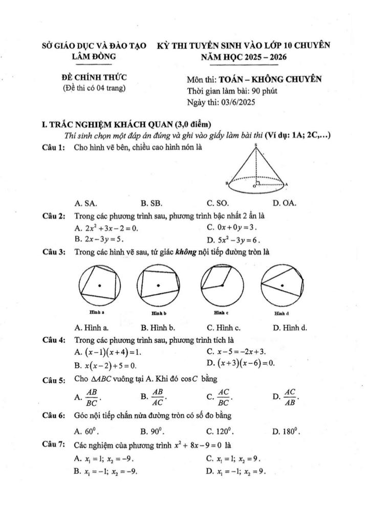 đề tuyển sinh lớp 10 chuyên môn toán năm 2025 – 2026 sở gd&đt lâm đồng 0
