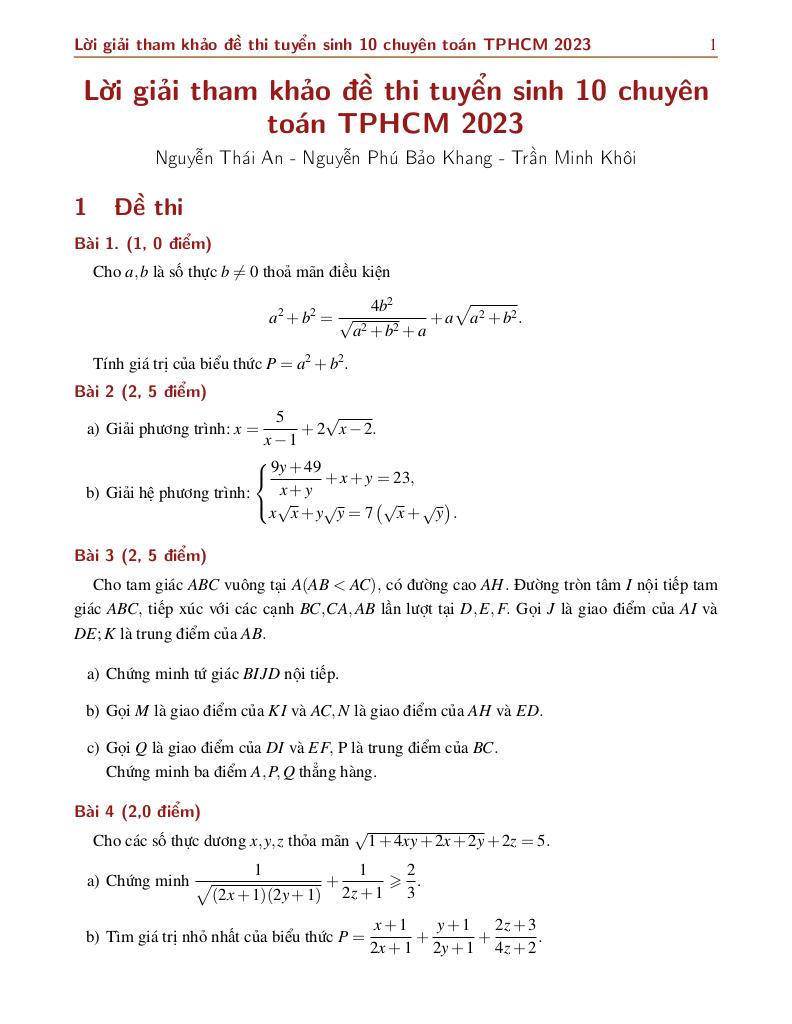 đề tuyển sinh lớp 10 môn toán (chuyên) năm 2023 – 2024 sở gd&đt tp hồ chí minh 1