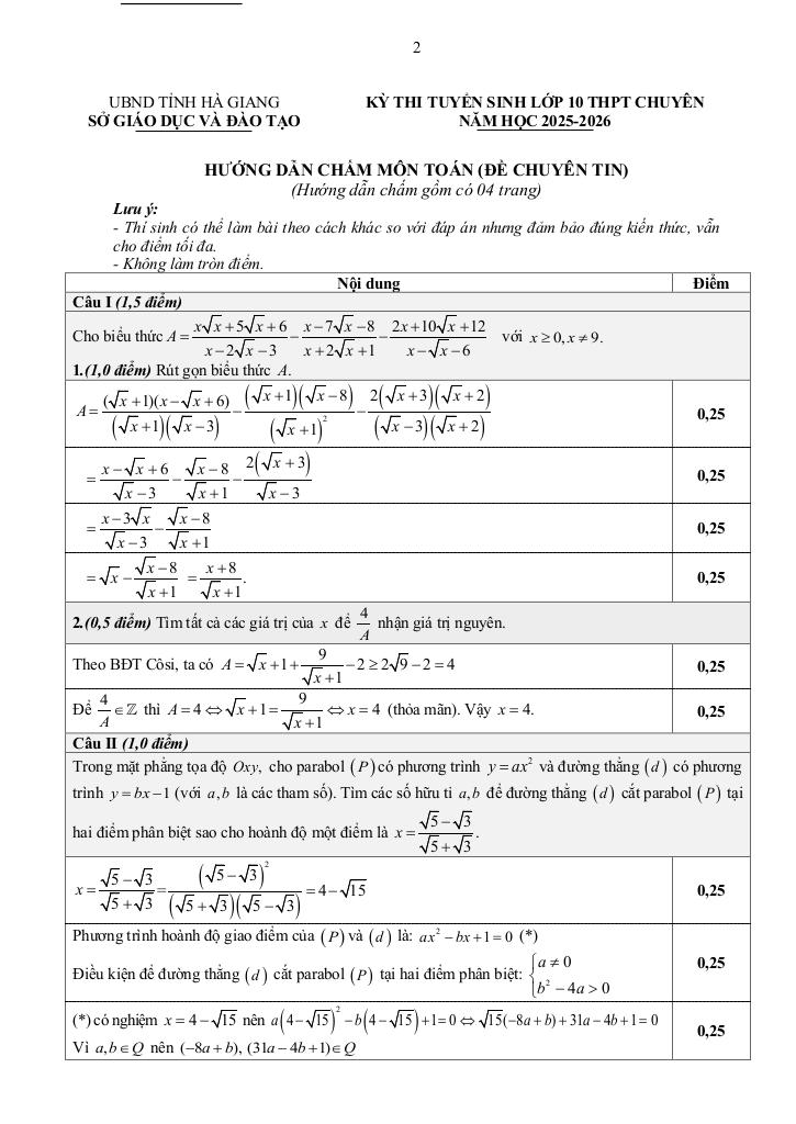 đề tuyển sinh lớp 10 môn toán (chuyên) năm 2025 – 2026 sở gd&đt hà giang 1