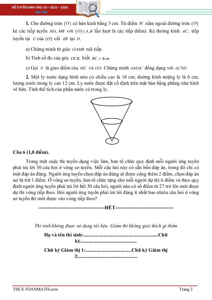 đề tuyển sinh lớp 10 môn toán năm 2025 – 2026 sở gd&đt bắc kạn 1