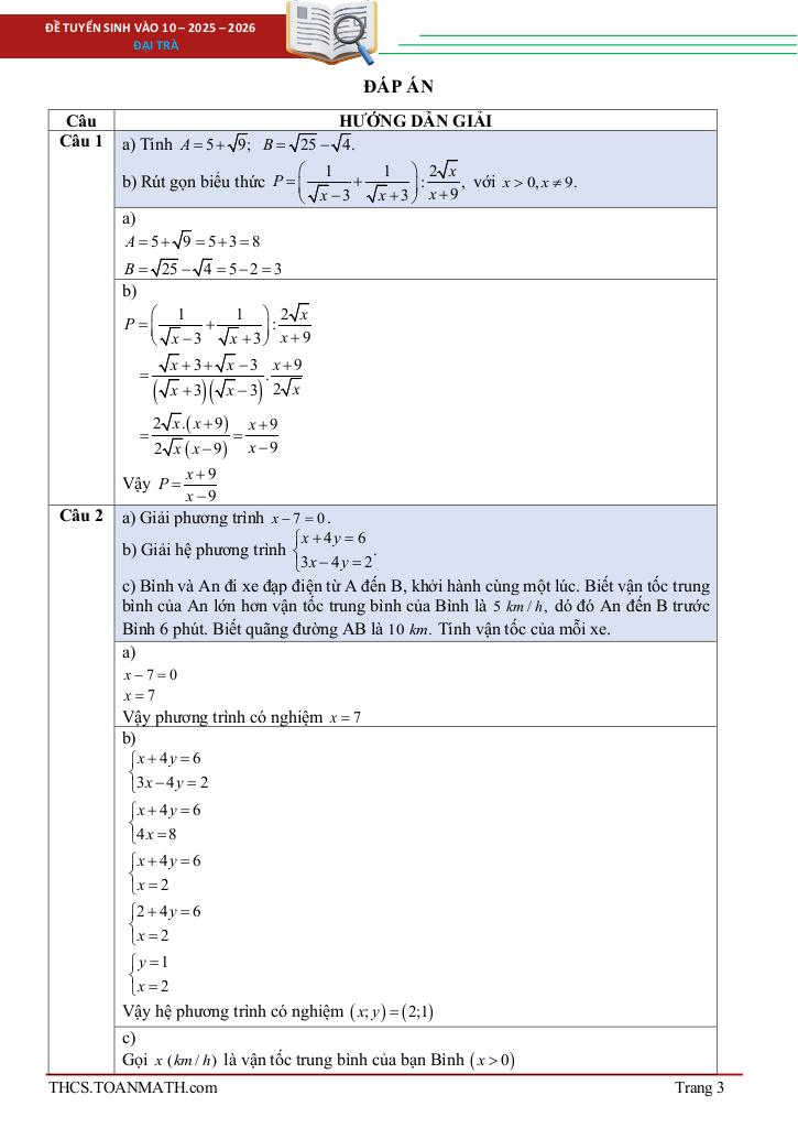 đề tuyển sinh lớp 10 môn toán năm 2025 – 2026 sở gd&đt bắc kạn 2