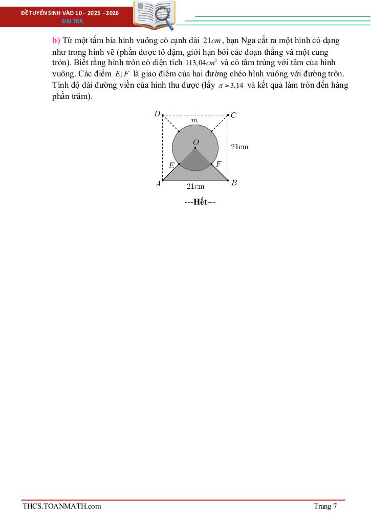 đề tuyển sinh lớp 10 môn toán năm 2025 – 2026 sở gd&đt bắc ninh 6