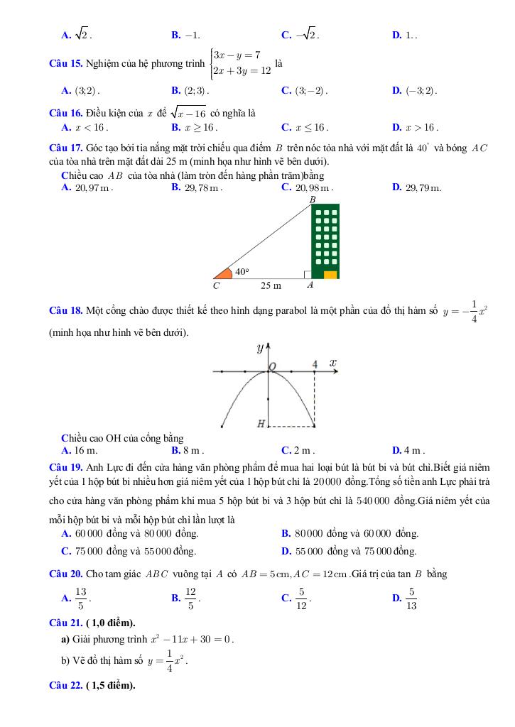 đề tuyển sinh lớp 10 môn toán năm 2025 – 2026 sở gd&đt cần thơ 2