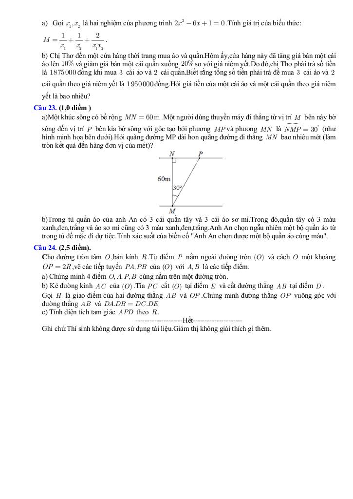 đề tuyển sinh lớp 10 môn toán năm 2025 – 2026 sở gd&đt cần thơ 3