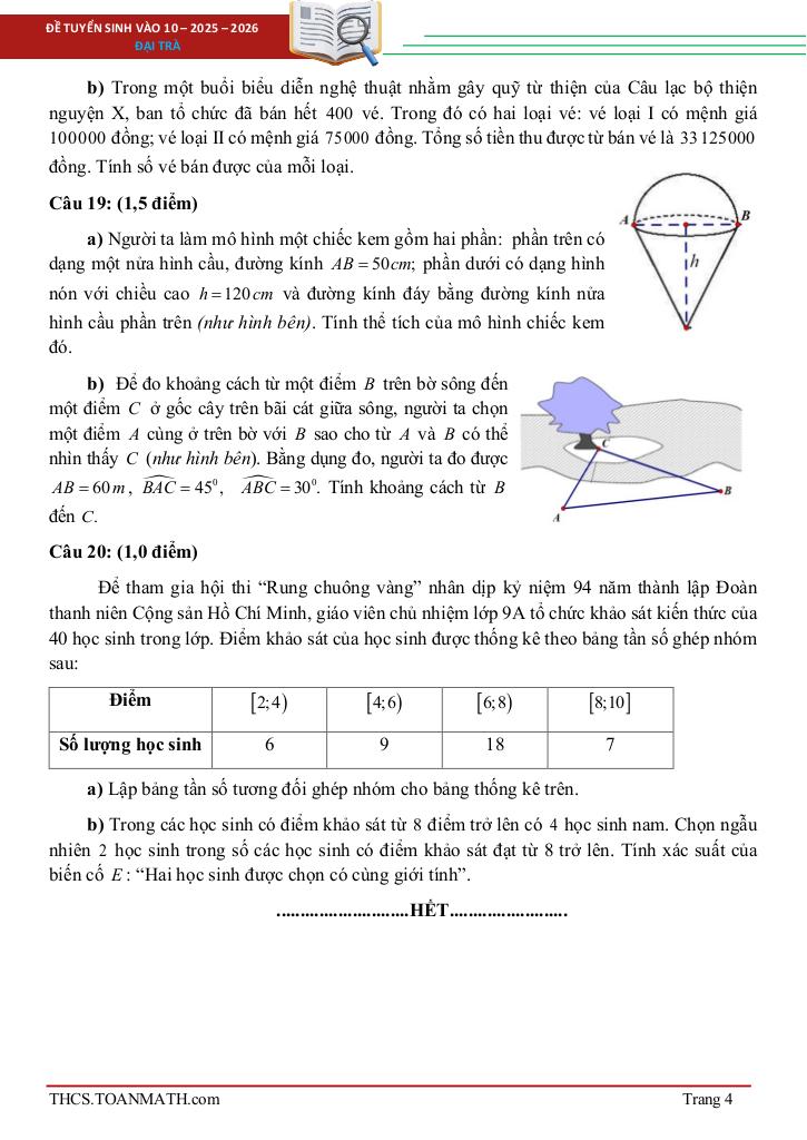 đề tuyển sinh lớp 10 môn toán năm 2025 – 2026 sở gd&đt quảng bình 3