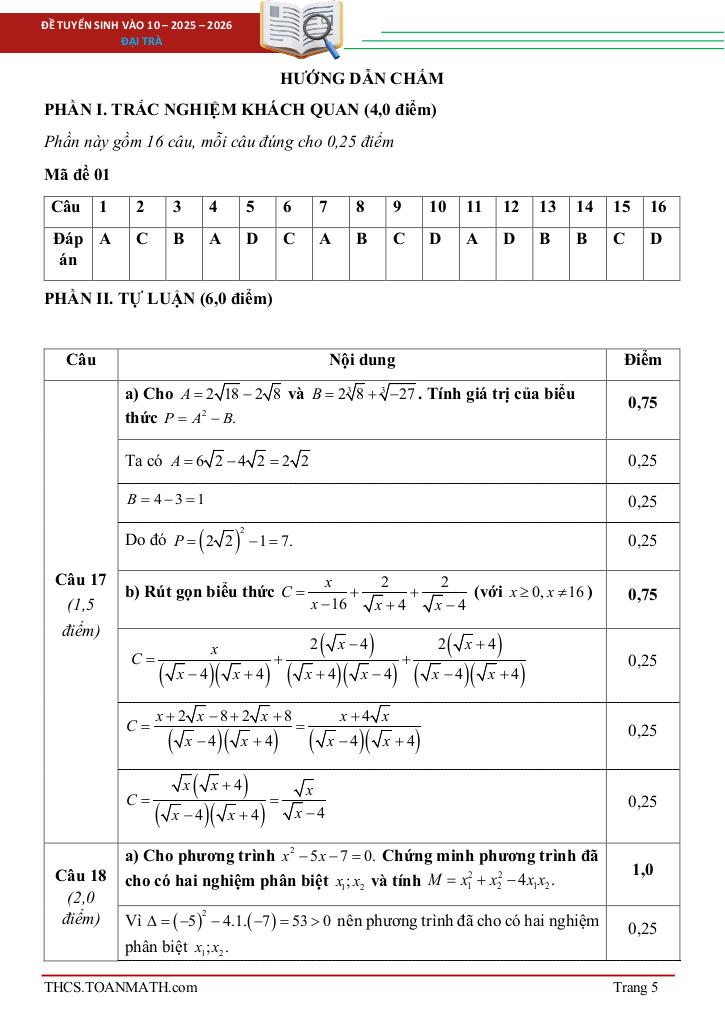 đề tuyển sinh lớp 10 môn toán năm 2025 – 2026 sở gd&đt quảng bình 4