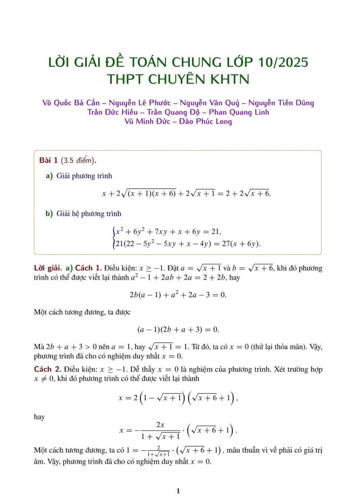 đề tuyển sinh lớp 10 môn toán (vòng 1) năm 2025 trường chuyên khtn – hà nội 1
