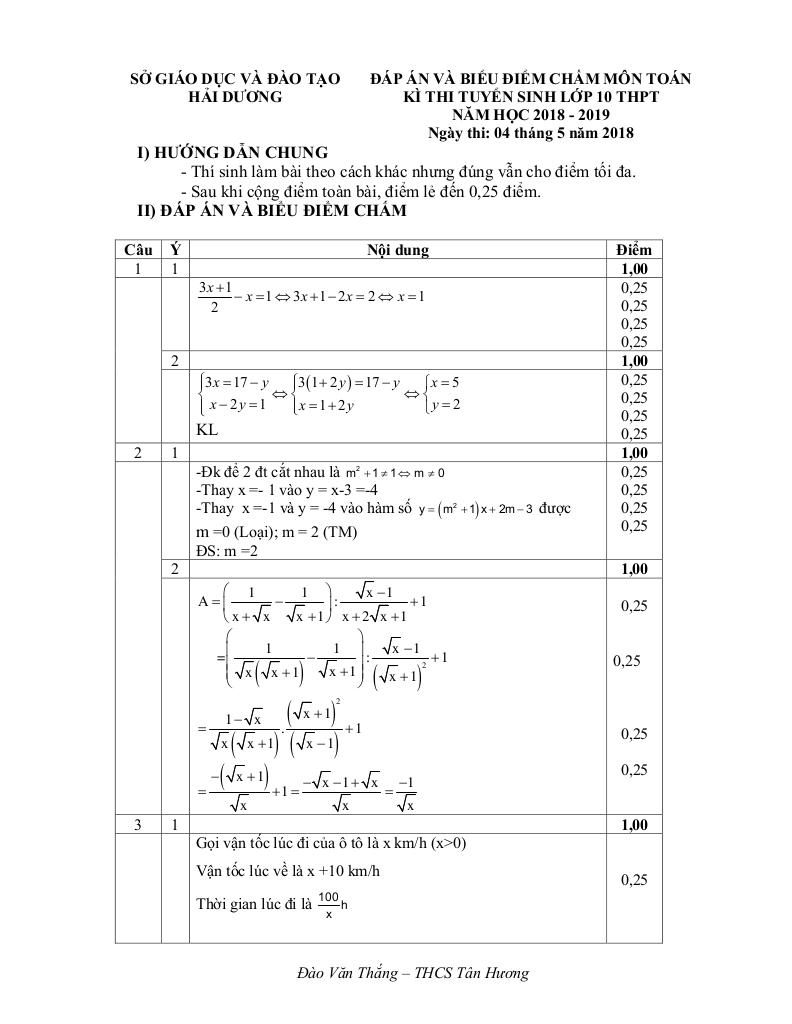 đề tuyển sinh lớp 10 thpt năm 2018 – 2019 sở gd và đt hải dương 1