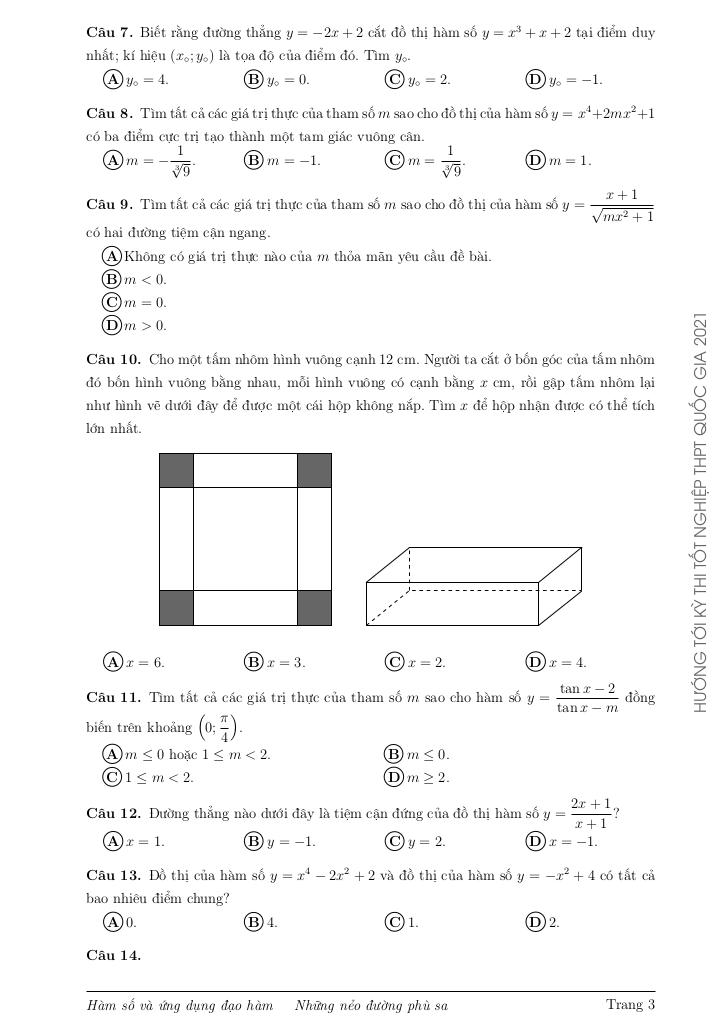 hàm số và ứng dụng đạo hàm trong đề thi thpt môn toán (2017 – 2020) 2