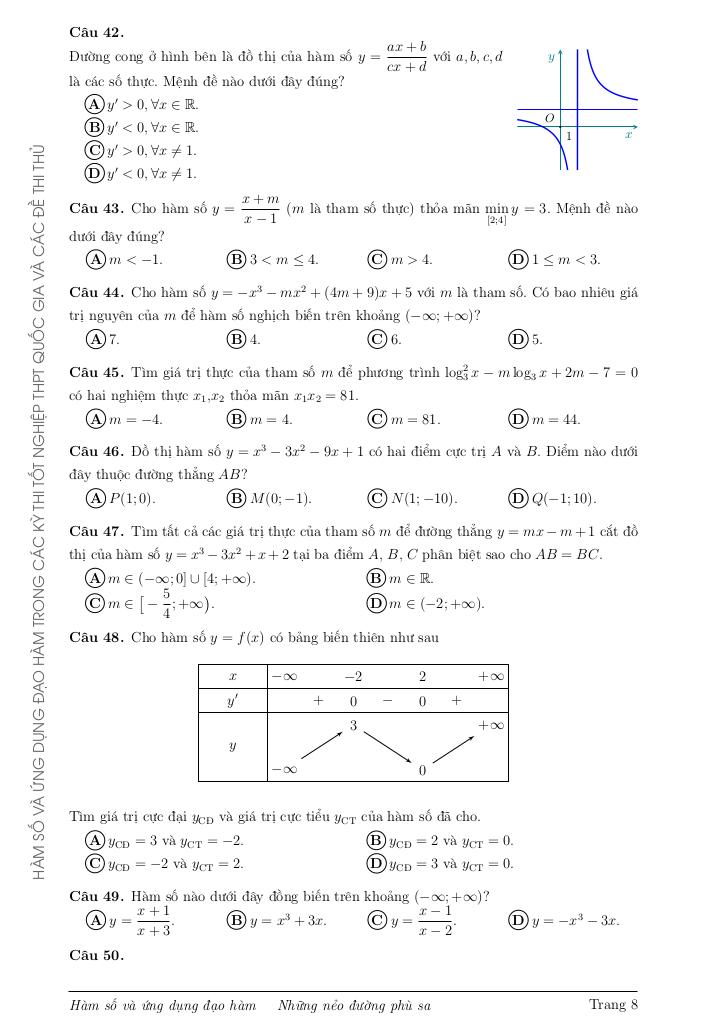 hàm số và ứng dụng đạo hàm trong đề thi thpt môn toán (2017 – 2020) 7