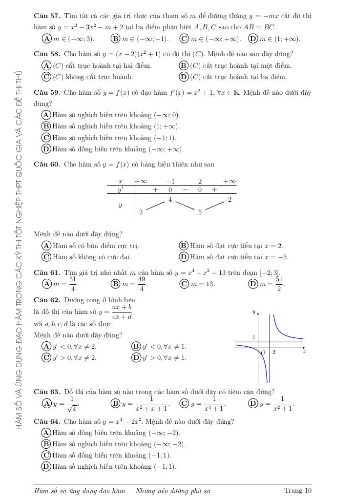 hàm số và ứng dụng đạo hàm trong đề thi thpt môn toán (2017 – 2020) 9