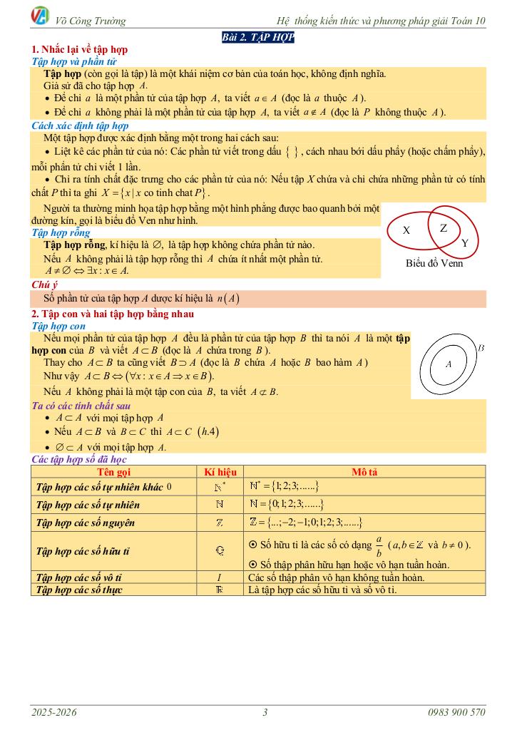 hệ thống kiến thức và phương pháp giải toán 10 – võ công trường 5