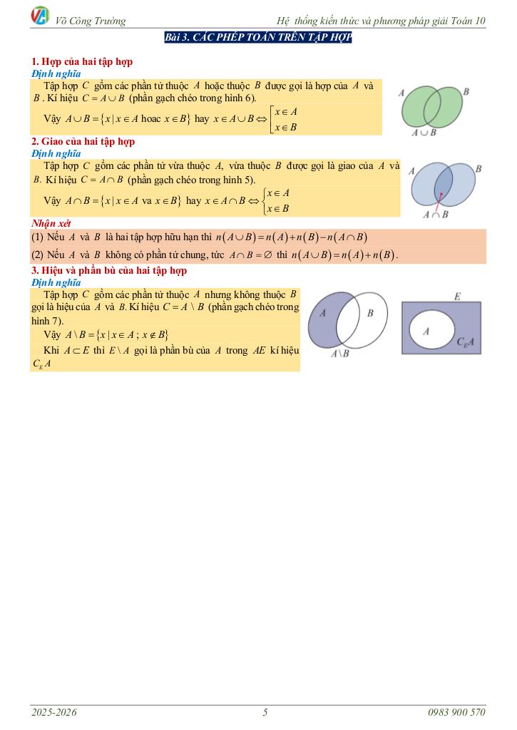 hệ thống kiến thức và phương pháp giải toán 10 – võ công trường 7