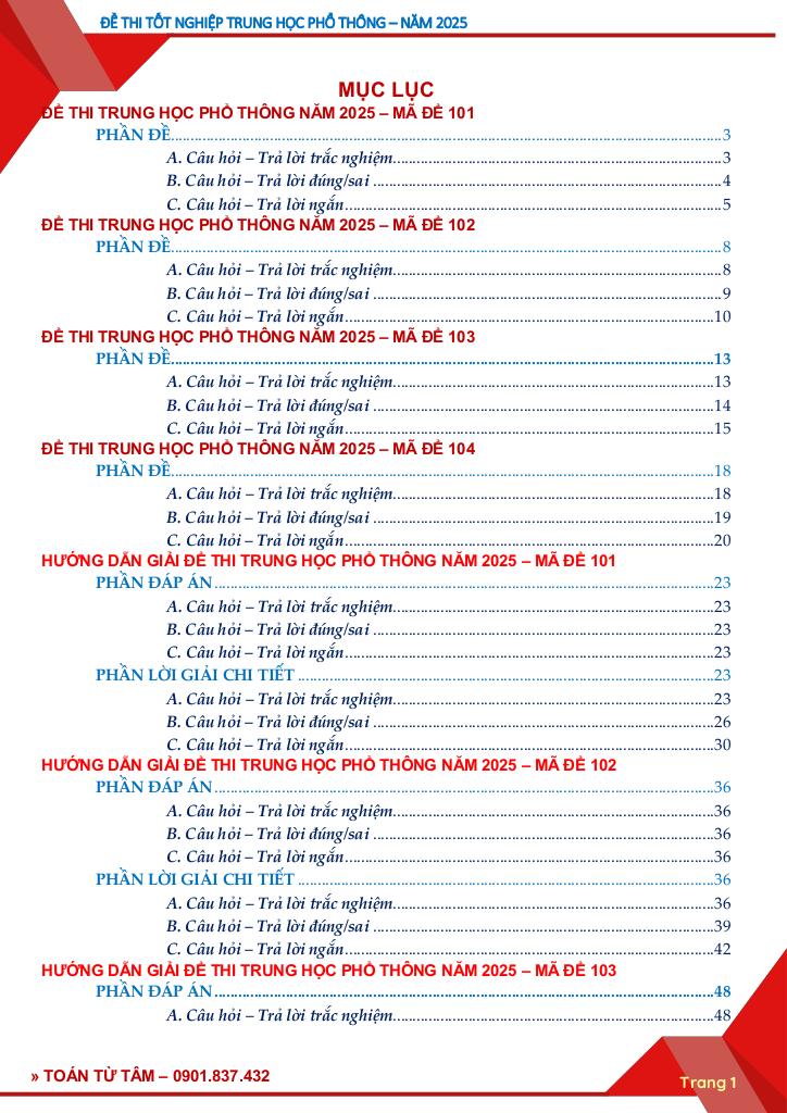 hướng dẫn giải đề chính thức tốt nghiệp thpt năm 2025 môn toán 1