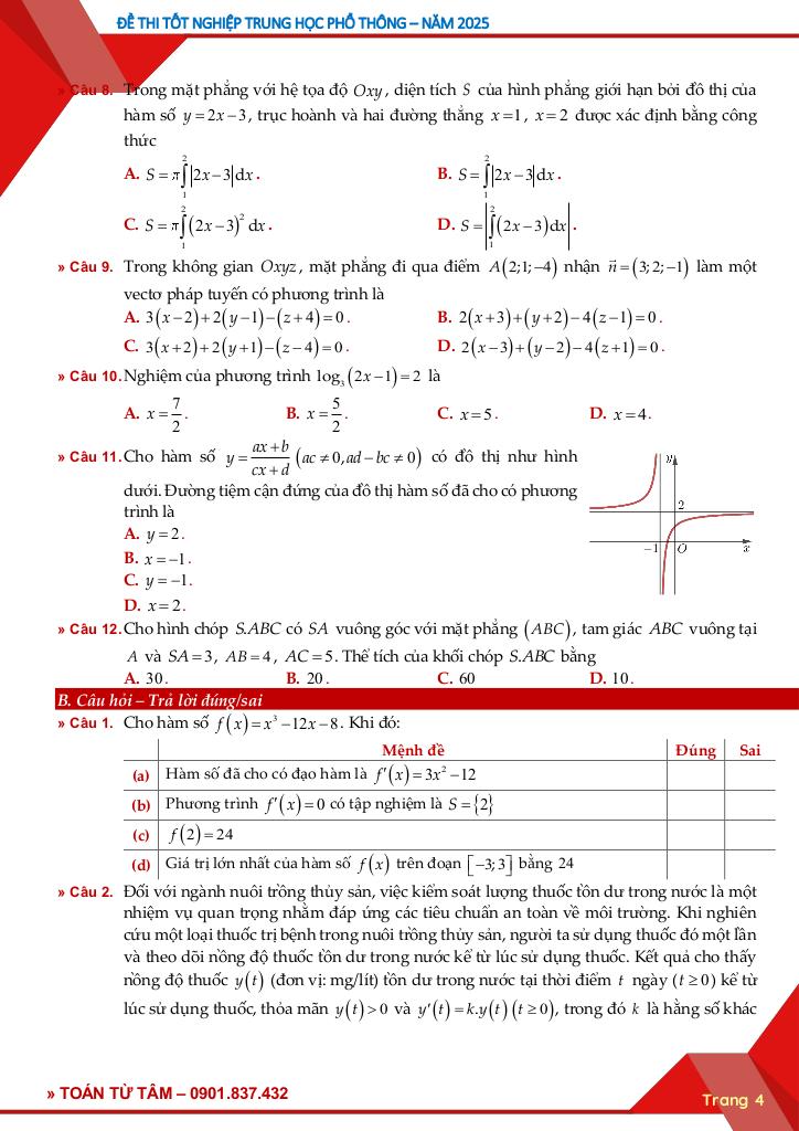 hướng dẫn giải đề chính thức tốt nghiệp thpt năm 2025 môn toán 4