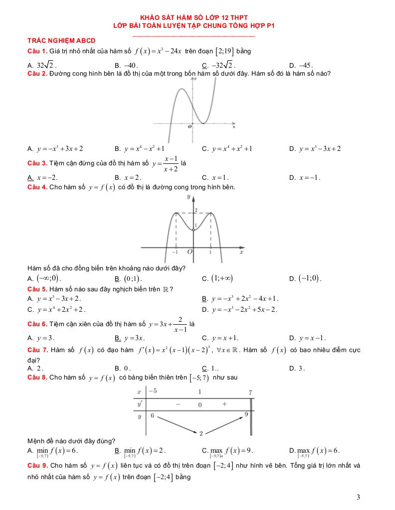 luyện tập chung toàn diện các chủ đề môn toán 12 thpt 2