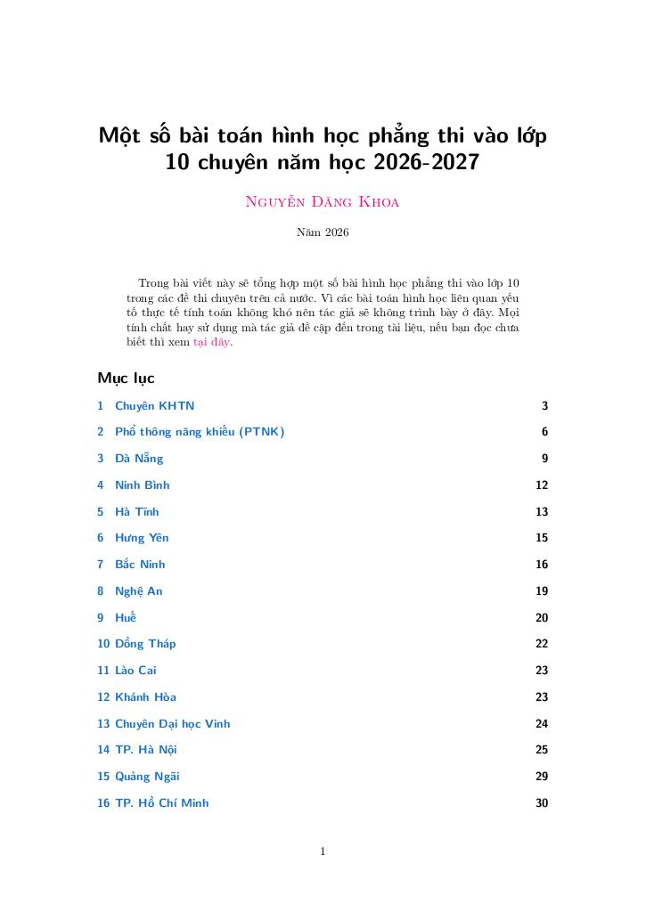 một số bài toán hình học phẳng thi vào lớp 10 chuyên năm học 2026 – 2027 - hình 1