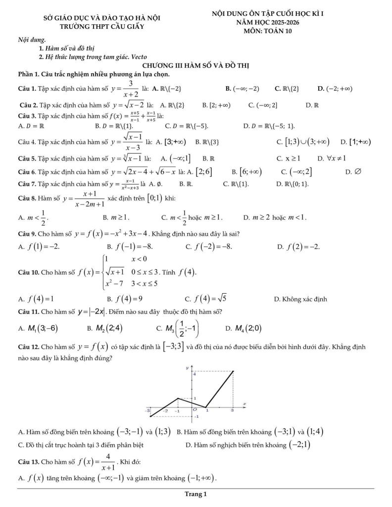 ôn tập cuối học kì 1 toán 10 năm 2025 – 2026 trường thpt cầu giấy – hà nội 0