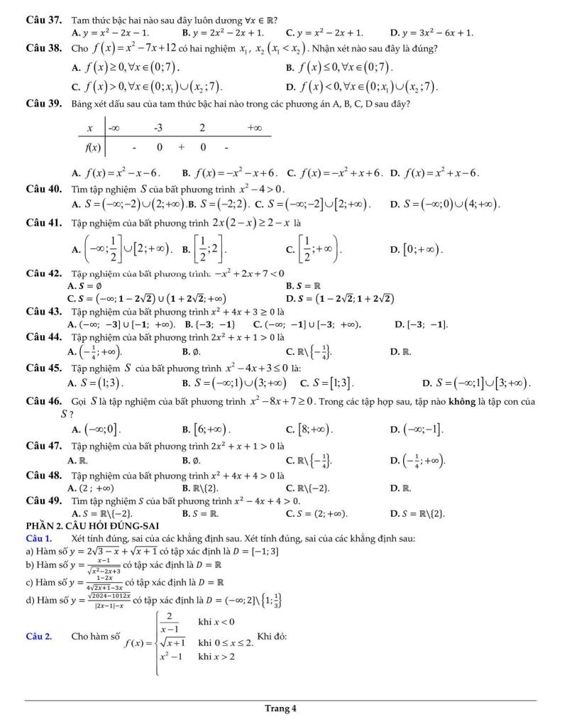 ôn tập cuối học kì 1 toán 10 năm 2025 – 2026 trường thpt cầu giấy – hà nội 3