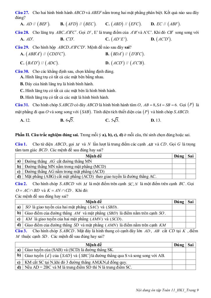 ôn tập cuối học kì 1 toán 11 năm 2025 – 2026 trường thpt trần phú – hà nội 8