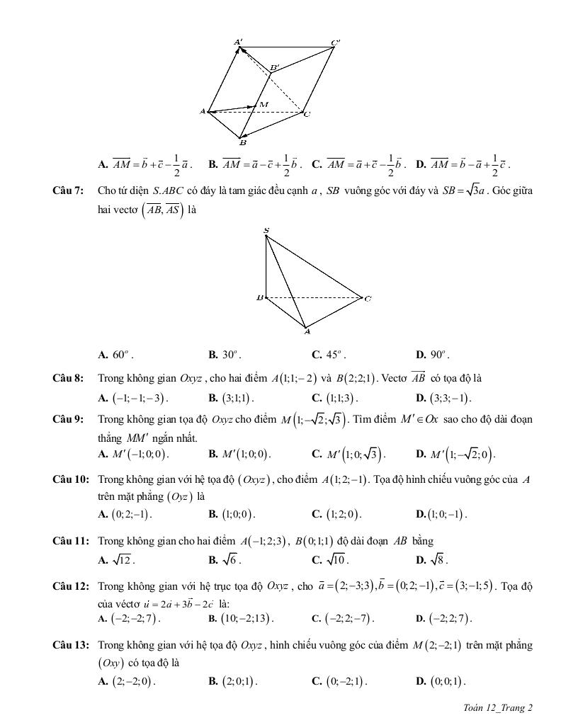 ôn tập cuối học kì 1 toán 12 năm 2025 – 2026 trường thpt trần phú – hà nội 1