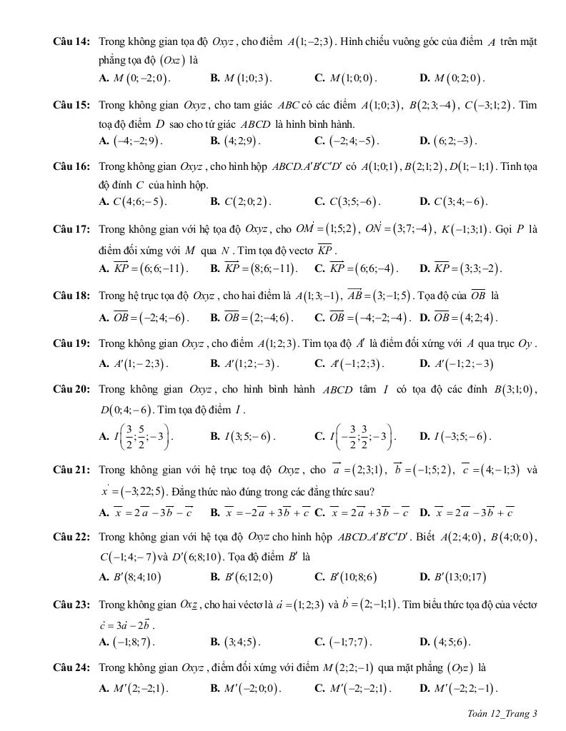 ôn tập cuối học kì 1 toán 12 năm 2025 – 2026 trường thpt trần phú – hà nội 2