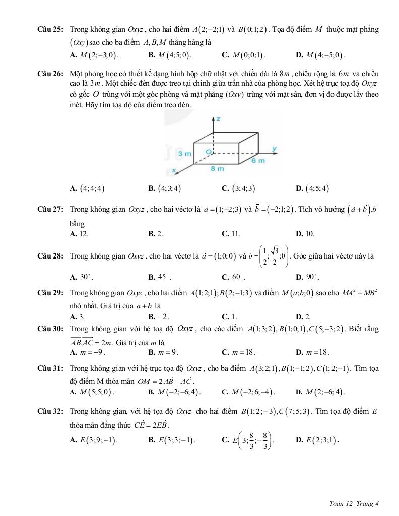 ôn tập cuối học kì 1 toán 12 năm 2025 – 2026 trường thpt trần phú – hà nội 3