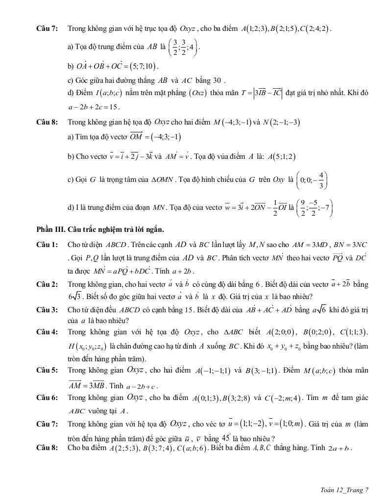 ôn tập cuối học kì 1 toán 12 năm 2025 – 2026 trường thpt trần phú – hà nội 6