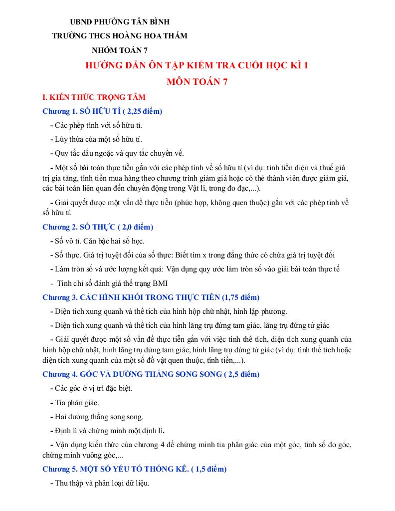 ôn tập cuối học kì 1 toán 7 năm 2025 – 2026 trường thcs hoàng hoa thám – tp hcm 0