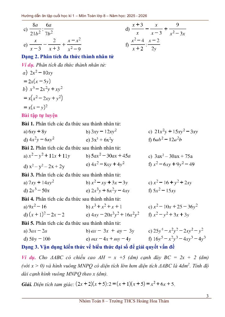 ôn tập cuối học kì 1 toán 8 năm 2025 – 2026 trường thcs hoàng hoa thám – tp hcm 2