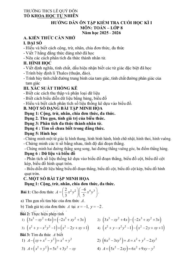 ôn tập cuối học kì 1 toán 8 năm 2025 – 2026 trường thcs lê quý đôn – phú thọ 0