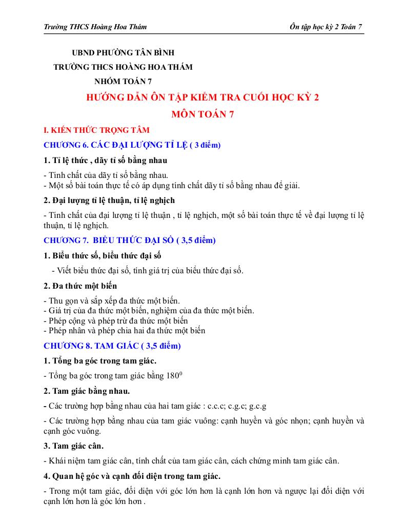 ôn tập cuối học kì 2 toán 7 năm 2025 – 2026 trường thcs hoàng hoa thám – tp hcm - hình 1