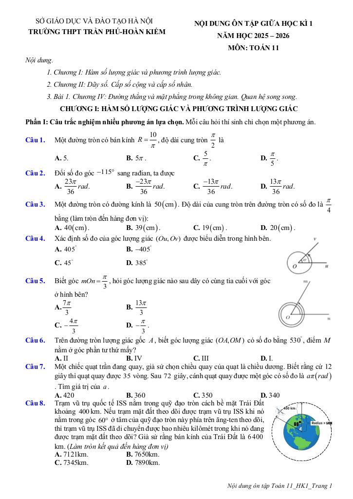 ôn tập giữa học kì 1 toán 11 năm 2025 – 2026 trường thpt trần phú – hà nội 0