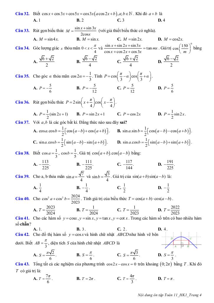ôn tập giữa học kì 1 toán 11 năm 2025 – 2026 trường thpt trần phú – hà nội 3