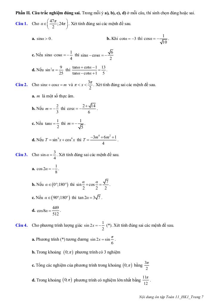 ôn tập giữa học kì 1 toán 11 năm 2025 – 2026 trường thpt trần phú – hà nội 6