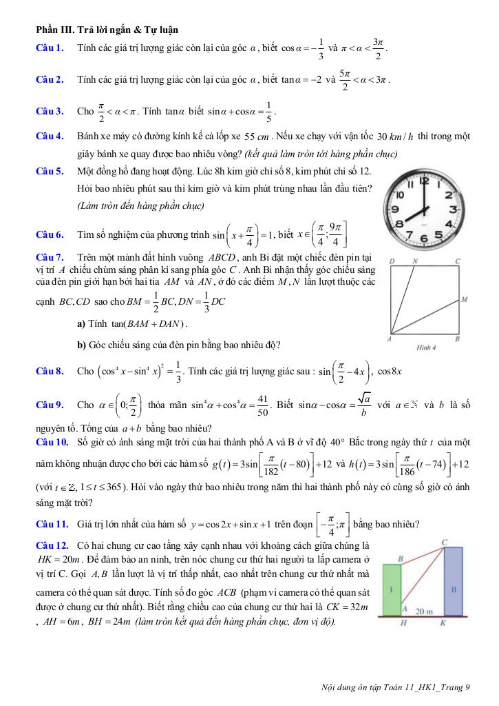 ôn tập giữa học kì 1 toán 11 năm 2025 – 2026 trường thpt trần phú – hà nội 8
