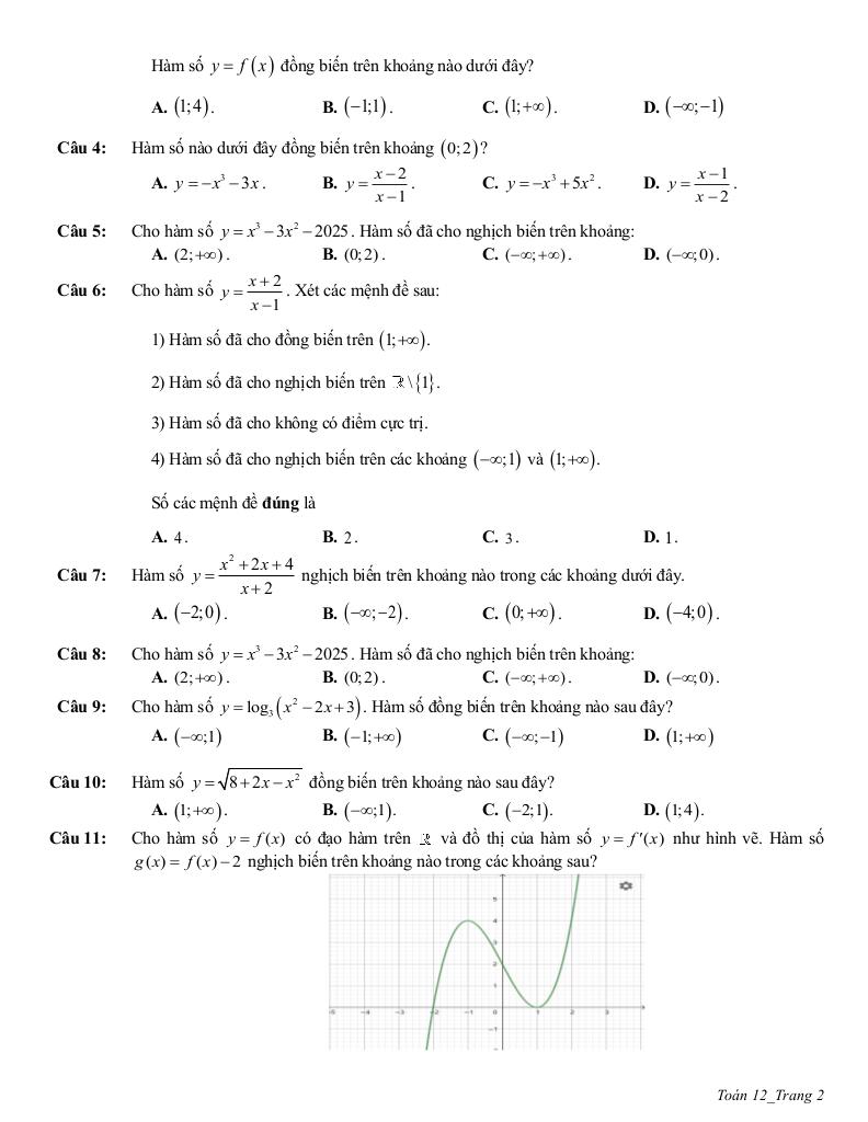 ôn tập giữa học kì 1 toán 12 năm 2025 – 2026 trường thpt trần phú – hà nội 1