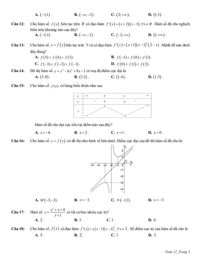 ôn tập giữa học kì 1 toán 12 năm 2025 – 2026 trường thpt trần phú – hà nội 2