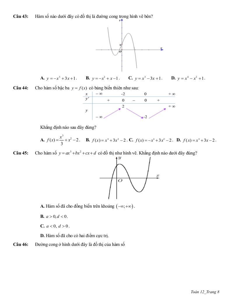 ôn tập giữa học kì 1 toán 12 năm 2025 – 2026 trường thpt trần phú – hà nội 7