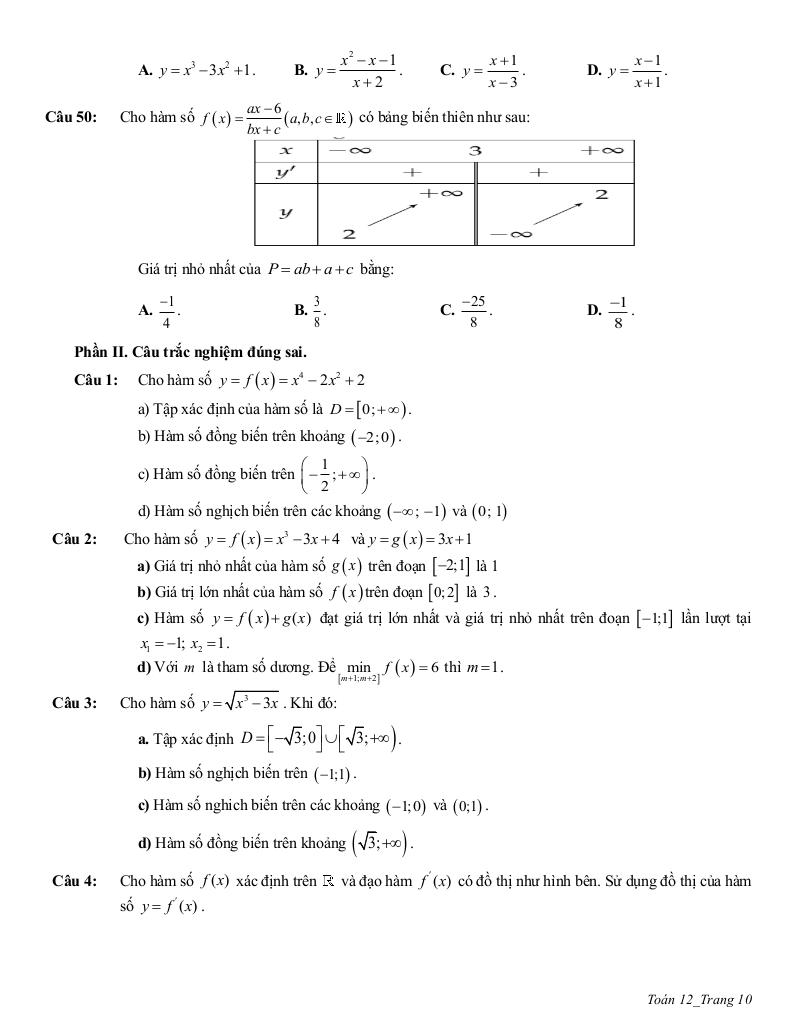 ôn tập giữa học kì 1 toán 12 năm 2025 – 2026 trường thpt trần phú – hà nội 9